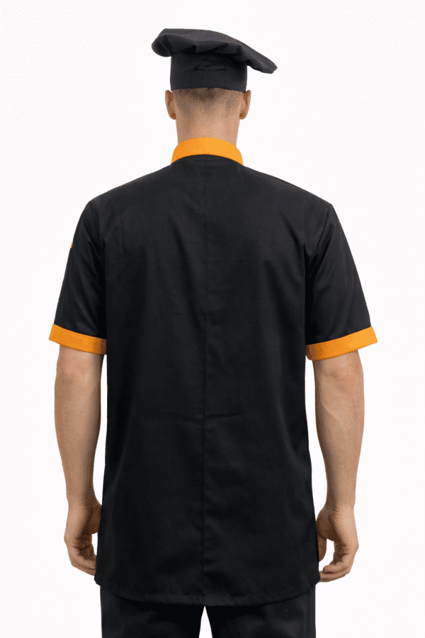 Black Half Sleeve Chef Coat With Yellow Piping