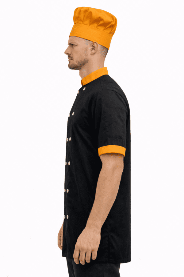 Black Half Sleeve Chef Coat With Yellow Piping